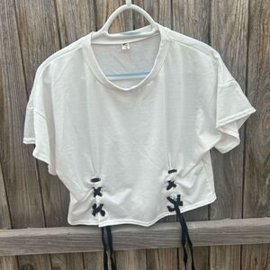 W. W. Xiong tshirt crop short sleeve lace up size xl